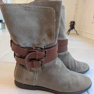 Brown Suede Boots with Buckle